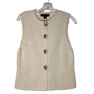 NWT Zara Ecru Knit Sweater Vest Sunburst Gold-Tone Metal Buttons L